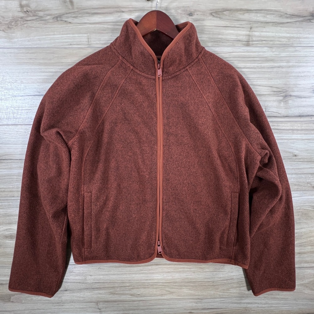 Athleta Stroll Fleece Full Zip Jacket Rust Mahogany Heather XL 860061-00